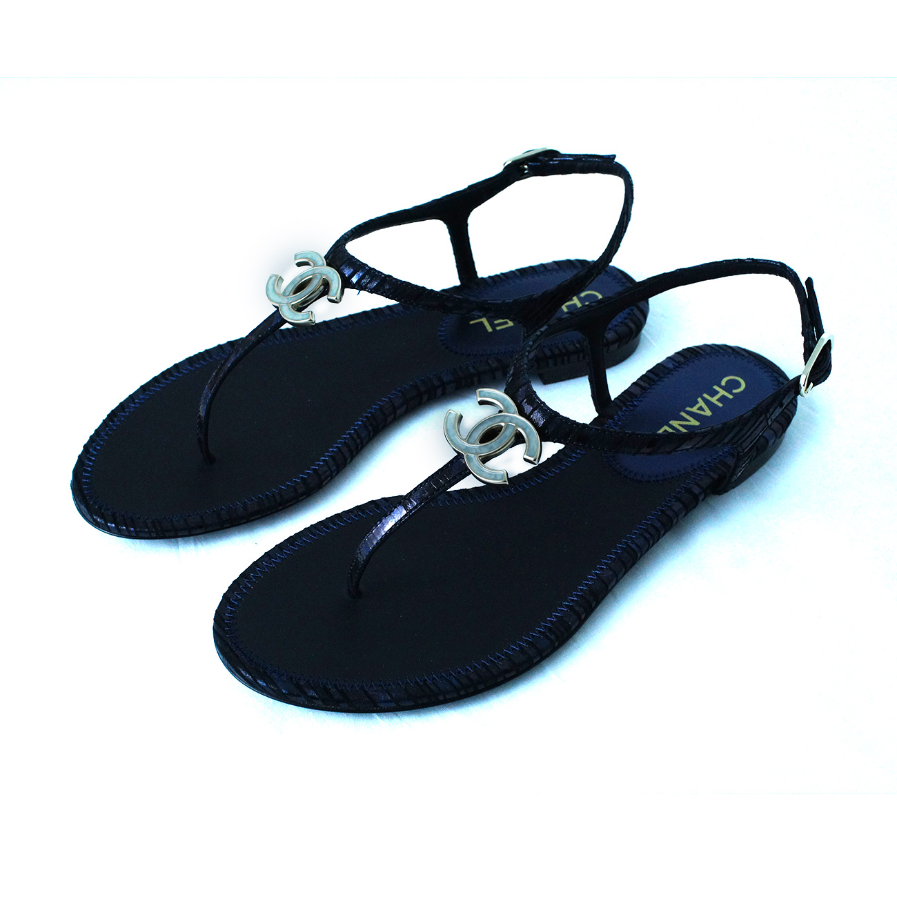 chanel logo sandals