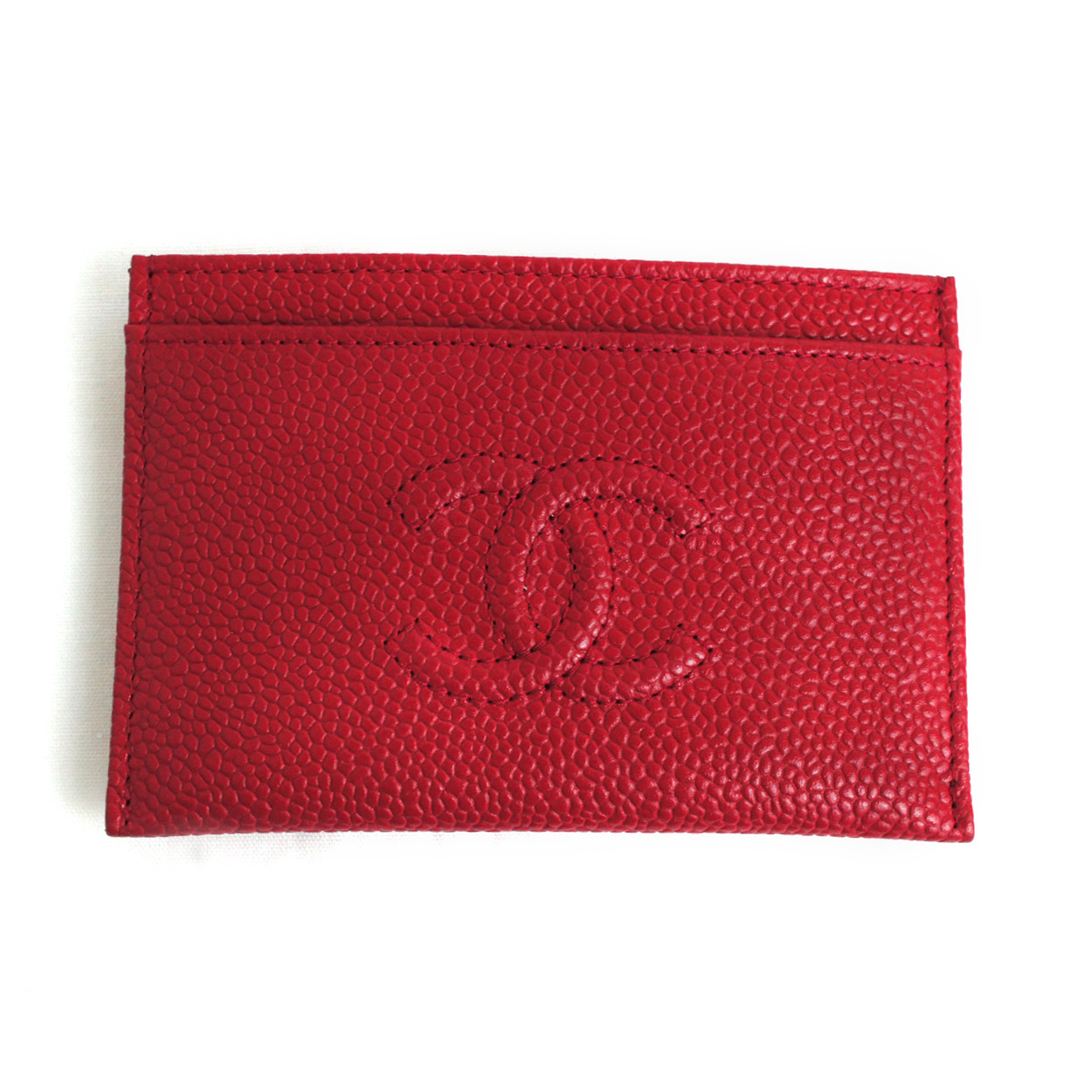 Women's :: Wallets and Coin Cases :: Card Cases :: CHANEL credit card holder  red Caviar skin Leather CC embossed