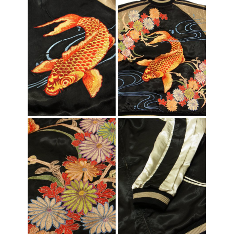 Souvenir Jacket SUKAJAN Japanese Traditional Vintage Bomber Jacket - Koi  Fish and Chrysanthemum Embroidery