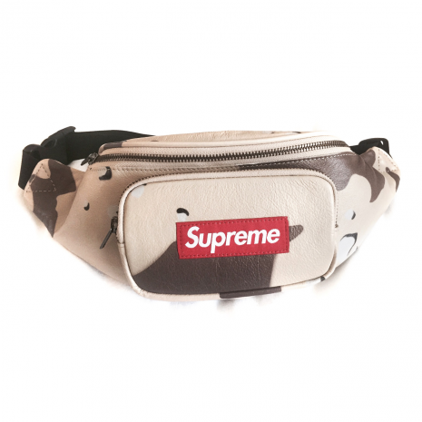 Supreme 2017SS Leather Waist Bag with box logo in brown camo