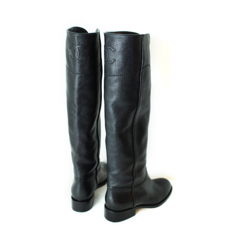 Women's :: Women's Shoes :: Boots :: CHANEL CC Back Logo Leather Long Boots  / 100% Authentic / New
