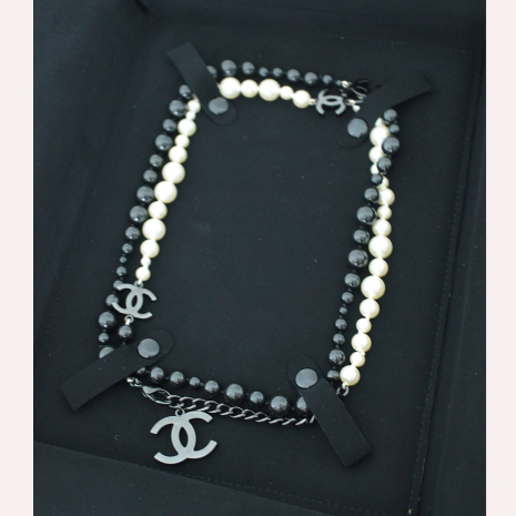 Authentic Chanel Black Bead Long Necklace